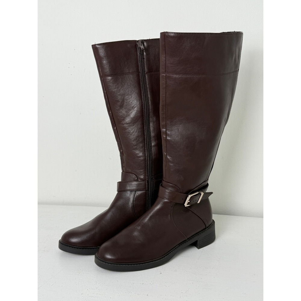 Kelly & Katie Womens Brown Knee High Riding Boots Buckle Detail Side Zip Size 7M